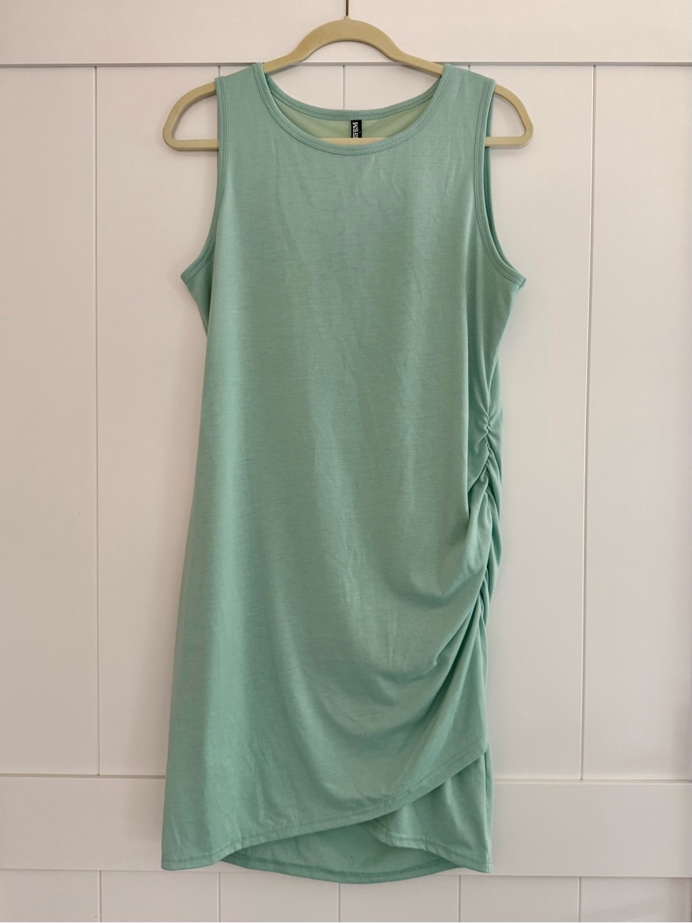 β¨ Sleeveless Tank Dress Mint Green Knit Ruched Bodycon Sheath Size L β¨ - Picture 3 of 14
